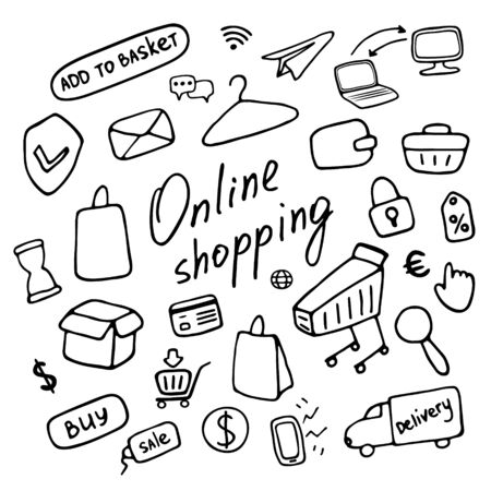 Online shopping. Linear design graphic elements. Vector illustration.のイラスト素材