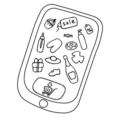 Online shopping concept. Online purchases from home. Vector doodle design.のイラスト素材