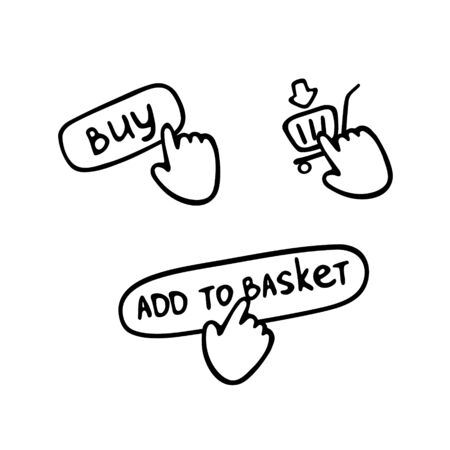 Simple doodle e-store icon set. Online shopping business icons. E-commerce signs. Vector illustration.のイラスト素材