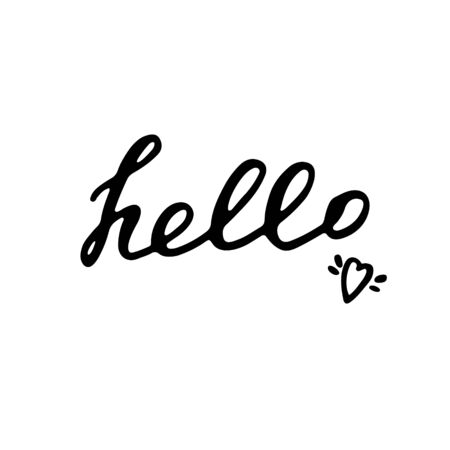Hand written hello word. Hand drawn lettering. Black on whiteのイラスト素材