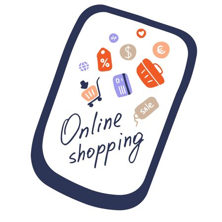 Online shopping on tablet and mobile. Vector flat design.のイラスト素材