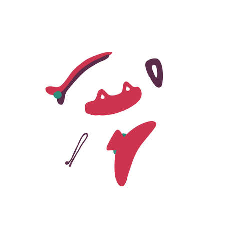 Set of hair accessories. Hairpins and hair clip for women hairstyles. Doodle flat vector illustration.のイラスト素材