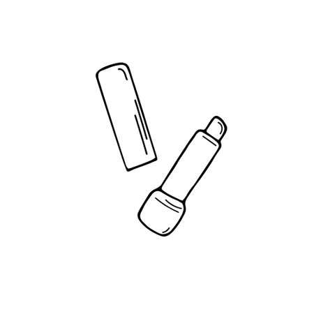 Single Lipstick sketch vector illustration. Simple cosmetics icon. Lip gloss sign. Hand drawn doodle graphic.のイラスト素材