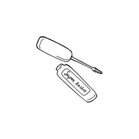 Single Mascara image. Cosmetics doodle sign. Products for makeup and beauty. Sketch hand drawn vector illustration.のイラスト素材