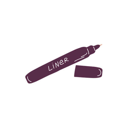 Single Sketch Eyeliner, eyebrow icon. Pencil for eyes, brows and lips. Make up cosmetics sign. Hand drawn doodle flat vector illustration.のイラスト素材