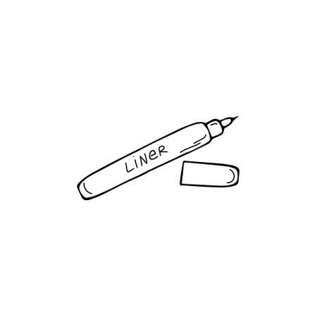 Single Sketch Eyeliner, eyebrow icon. Pencil for eyes. Make up cosmetics sign. Hand drawn doodle vector Illustration.のイラスト素材