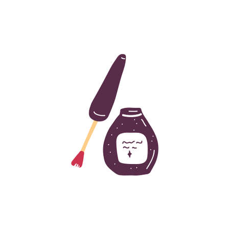 Single cosmetics sign. Sketch simple beauty icon. Eye liner, nail polish, lipgloss, liquid blush packaging. Element for print, posters, advertisement, makeup equipment. Hand drawn flat illustration.のイラスト素材