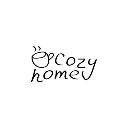 Cozy home hand drawn . Vector hand written inscription and cup iconのイラスト素材