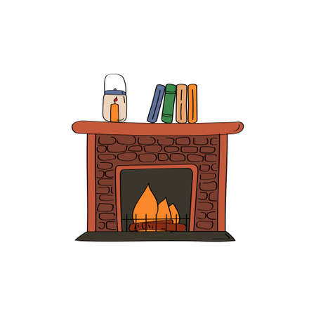 Fireplace doodle icon. Vector cute hand drawn illustrationのイラスト素材