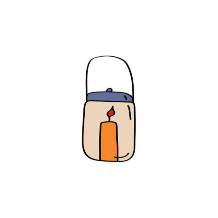 Candle in holder. Candlestick sign. Doodle vector iconのイラスト素材
