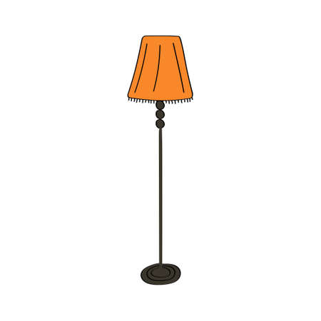 Cute doodle icon of floor lamp. Hand drawn vector colored flat illustrationのイラスト素材