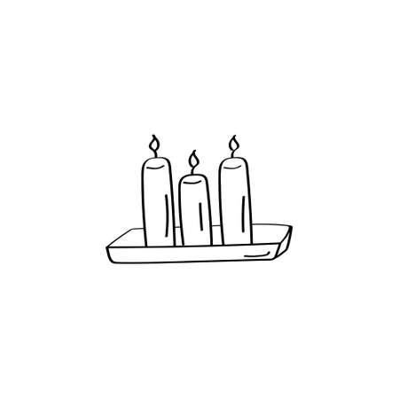Candles in holder. Candlestick icon. Doodle vector iconのイラスト素材
