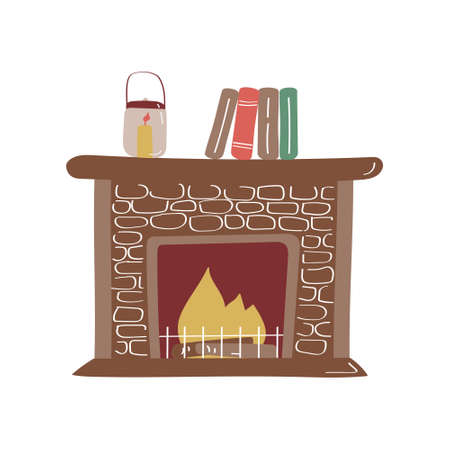 Fireplace doodle icon. Vector cute hand drawn illustrationのイラスト素材