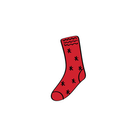 Winter sock with snowflakes isolated on white background. Vector cartoon illustrationのイラスト素材