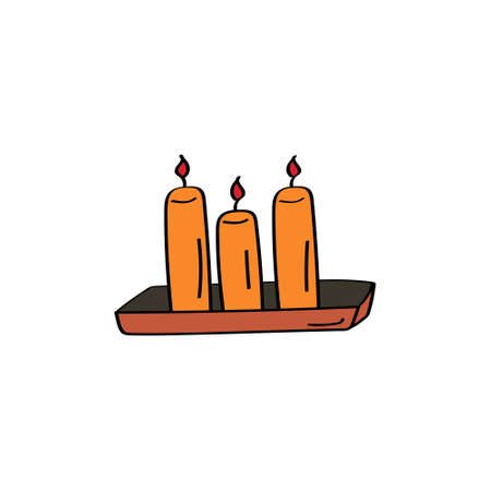 Candles in holder. Candlestick icon. Doodle vector iconのイラスト素材