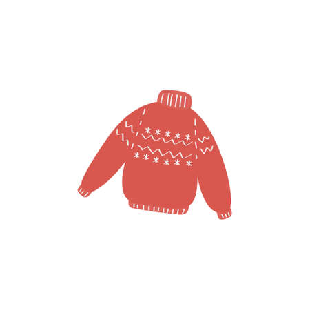 Winter sweater icon. Piece of clothing. Outfit for cozy evening at home, autumn walks. Hygge warm...
