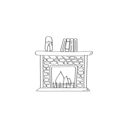 Fireplace doodle icon. Vector cute hand drawn illustrationのイラスト素材