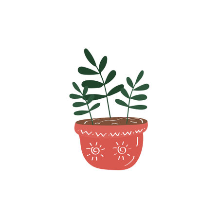 House plant. Flowers in pot. Ficus icon. Hand drawn vector doodle illustrationのイラスト素材