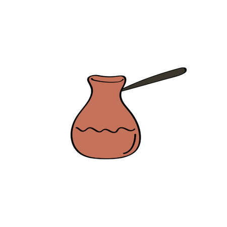 Turkish coffee pot. Cezve icon. Coffee maker sign. Vector doodle iconのイラスト素材