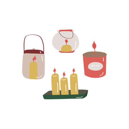 Cute candle icon set. Flat colored doodle illustrationのイラスト素材