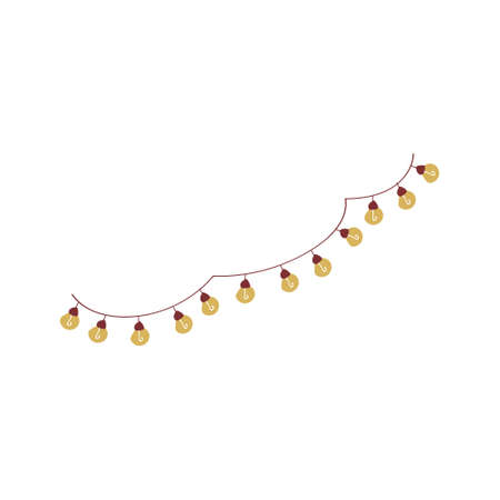 Festive garland of light bulbs. Doodle vector colored flat illustrationのイラスト素材