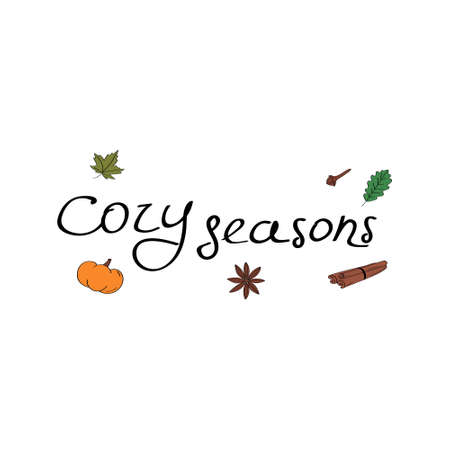 Cozy seasons concept. Hand written inscription. Hygge seasonal concept for card, poster, logo, banner. Vector illustrationのイラスト素材
