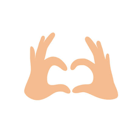 Hand heart gesture. Imitation love sign with two hands. Vector flat simple illustration.のイラスト素材
