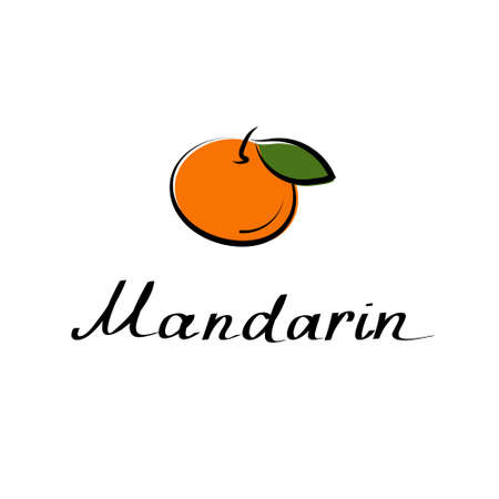 Mandarin vector cartoon flat illustration. Citrus tangerine, clementine sign. Fruit and vegetable logo.のイラスト素材