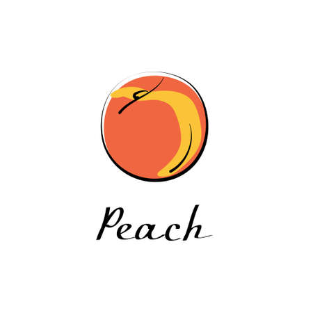 Peach vector cartoon flat illustration. Fresh fruit and vegetable logo.のイラスト素材