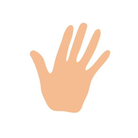 Hello sign. Hand palm silhouette. Fingers spread welcome gesture. Flat colored vector illustration.のイラスト素材