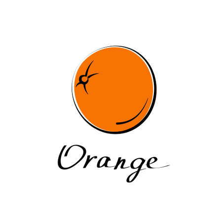 Orange vector cartoon flat illustration. Citrus mandarine tangerine, clementine sign. Fruit and vegetable logoのイラスト素材