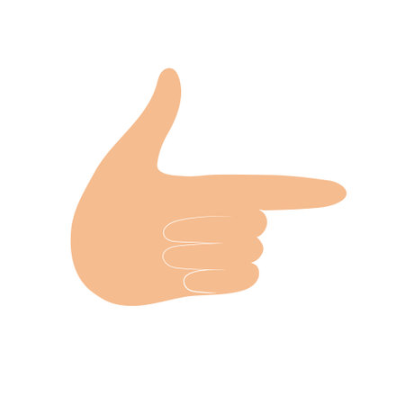 Pointing gesture. Hand gun with one finger extended. Finger gun sign. Vector flat illustrationのイラスト素材