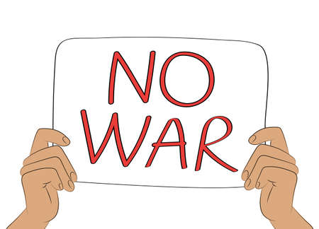 No war poster. Hands holding anti-war anti-violence banner. Antimilitarist vector illustrationのイラスト素材