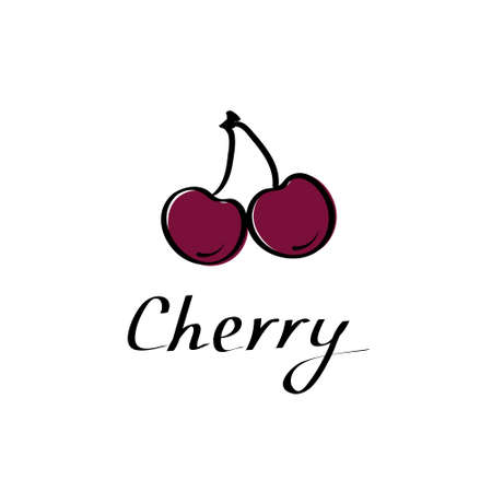 Cherry sketch vector illustration. Berry hand drawn signのイラスト素材
