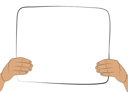 poster in hand. Place for your text. Empty copyspace. vector illustration.のイラスト素材