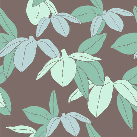Abstract seamless pattern with leaves and flowers. Vector background for various surfaces. Trendy hand drawn textures.のイラスト素材