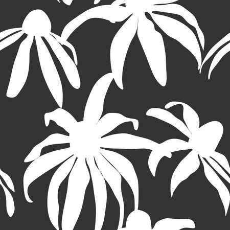 Abstract seamless pattern with leaves and flowers. Vector background for various surfaces. Trendy hand drawn textures.のイラスト素材