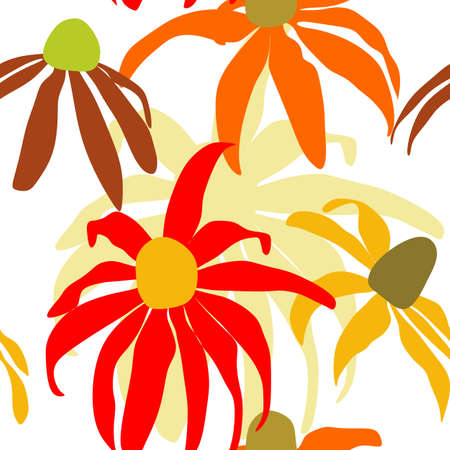 Abstract seamless pattern with leaves and flowers. Vector background for various surfaces. Trendy hand drawn textures.のイラスト素材