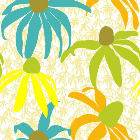 Abstract seamless pattern with leaves and flowers. Vector background for various surfaces. Trendy hand drawn textures.のイラスト素材