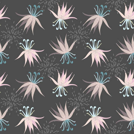 Abstract seamless pattern with leaves and flowers. Vector background for various surfaces. Trendy hand drawn textures.のイラスト素材
