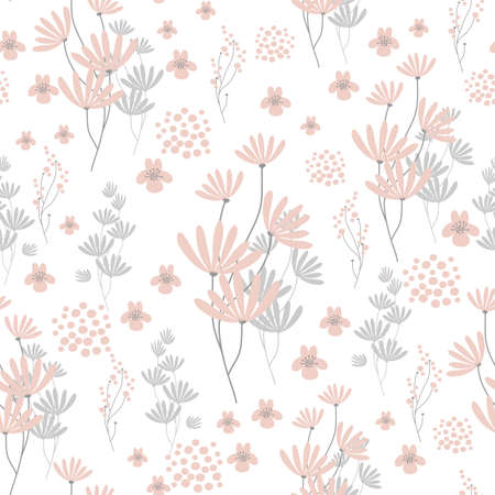 Abstract seamless pattern with leaves and flowers. Vector background for various surfaces. Trendy hand drawn textures.のイラスト素材