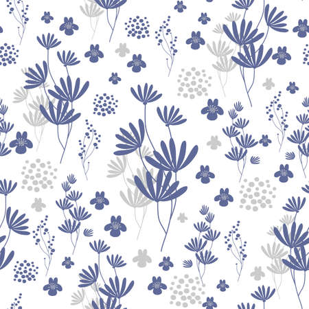 Abstract seamless pattern with leaves and flowers. Vector background for various surfaces. Trendy hand drawn textures.のイラスト素材