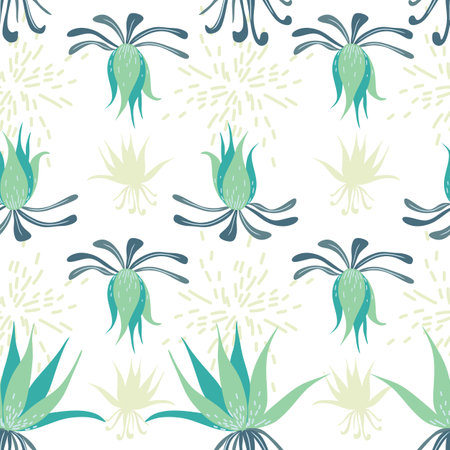Abstract seamless pattern with leaves and flowers. Vector background for various surfaces. Trendy hand drawn textures.のイラスト素材