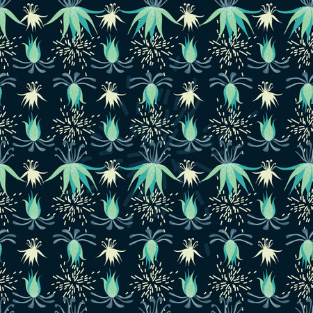 Abstract seamless pattern with leaves and flowers. Vector background for various surfaces. Trendy hand drawn textures.のイラスト素材