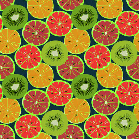 Abstract seamless pattern wiht kiwi and citrus. Vector background for various surfaces. Trendy hand...
