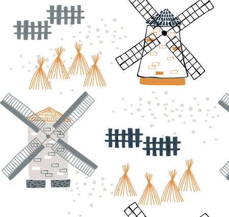 Seamless pattern wiht windmill. Vector design for paper, cover, fabric, interior decor.のイラスト素材