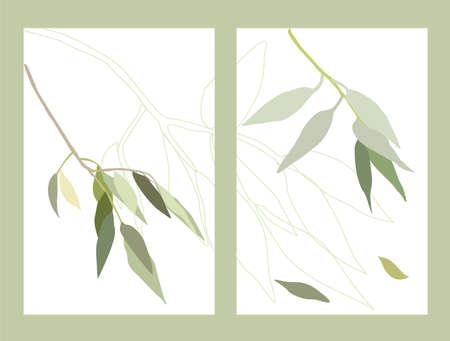 Set of contemporary art prints with abstract leaves.のイラスト素材