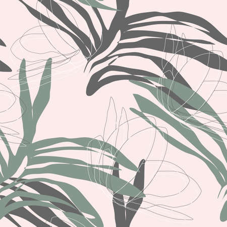 Vector seamless pattern with tropical leaves. Trendy style.のイラスト素材