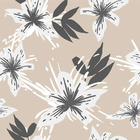Abstract seamless pattern with leaves and flowers. Vector background for various surfaces. Trendy...