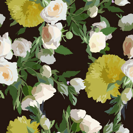 Floral abstract seamless pattern with roses. Vector design for paper, cover, fabric, interior decor and other usersのイラスト素材